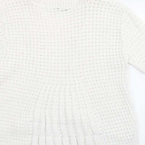 Pure & Natural  Womens White V-Neck  Cotton Cardigan Jumper Size L