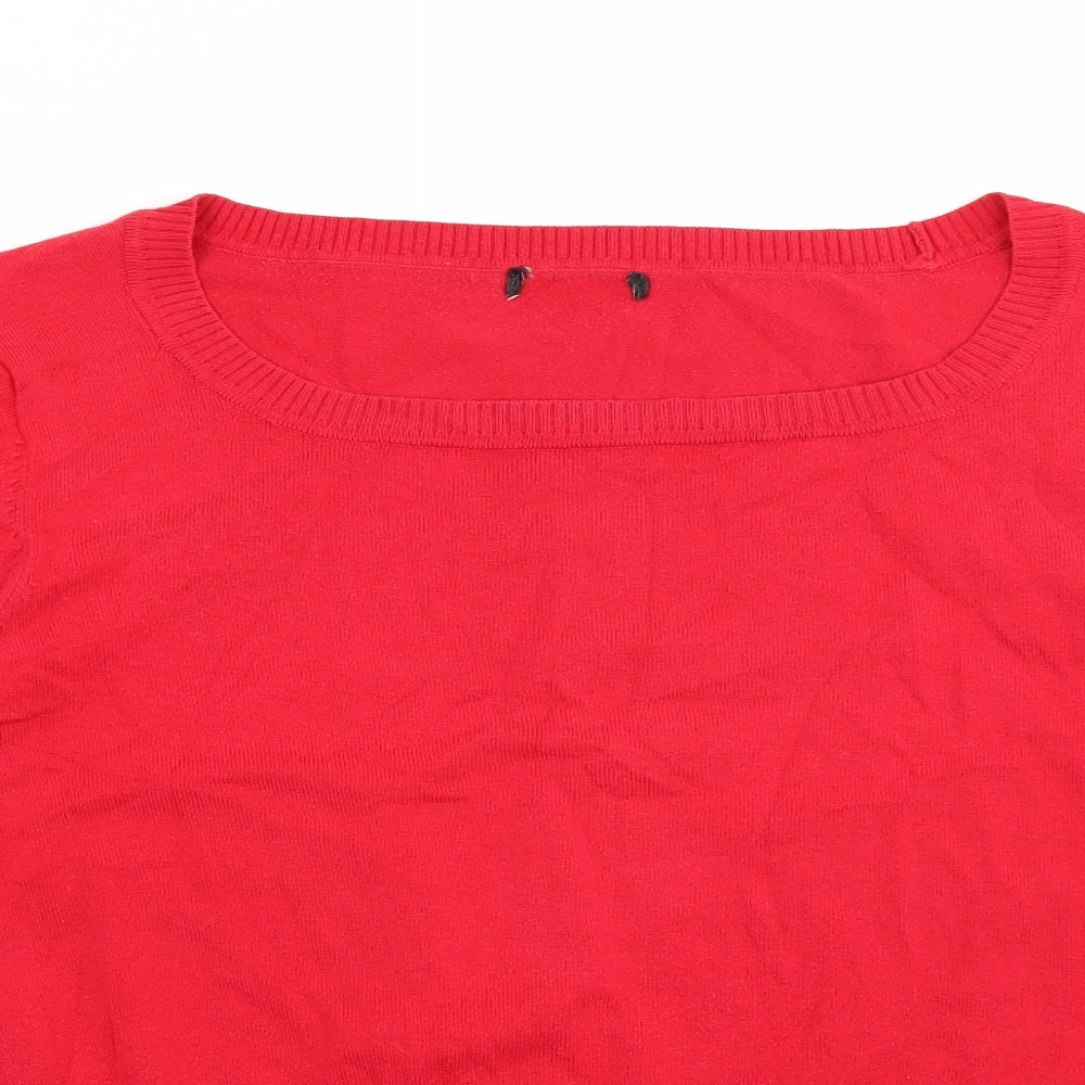 Preworn Womens Red Scoop Neck  Cotton Pullover Jumper Size L