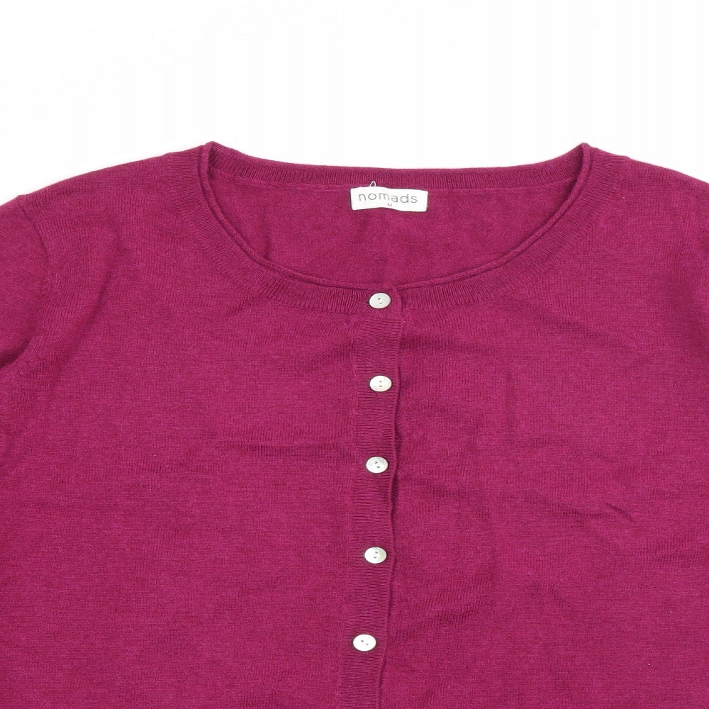 Nomads Womens Purple Round Neck  Wool Cardigan Jumper Size M