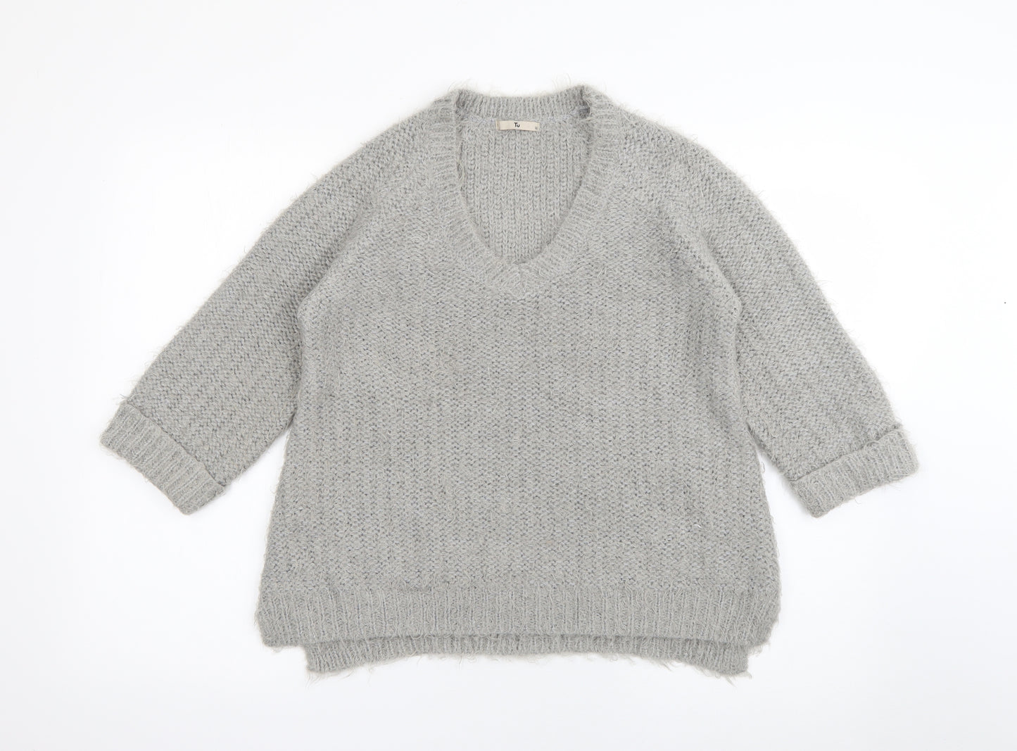 TU Womens Green V-Neck  Polyester Pullover Jumper Size 12