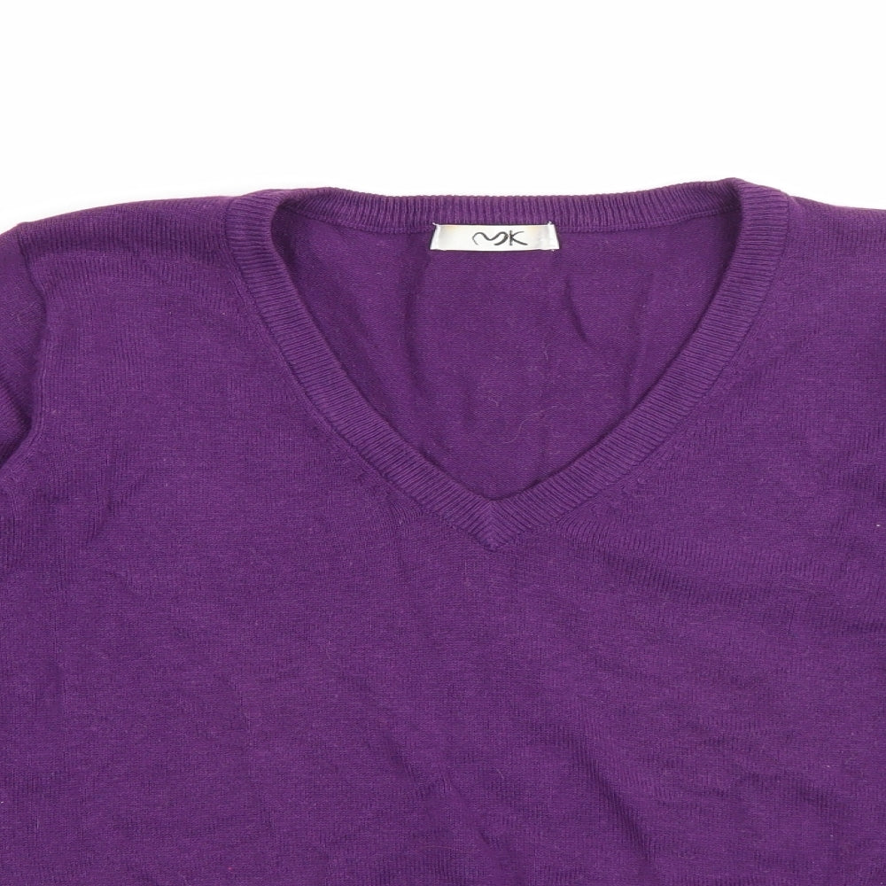 MK Womens Purple V-Neck  Cotton Pullover Jumper Size 12