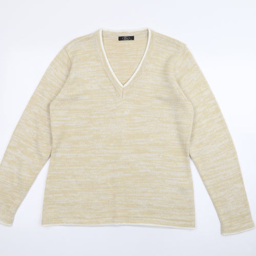 Bonmarché Womens Yellow V-Neck  Acrylic Pullover Jumper Size S
