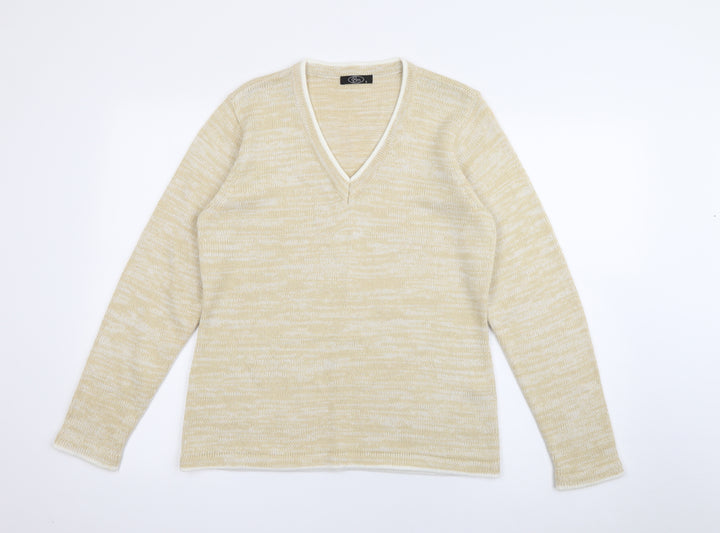 Bonmarché Womens Yellow V-Neck Acrylic Pullover Jumper Size S