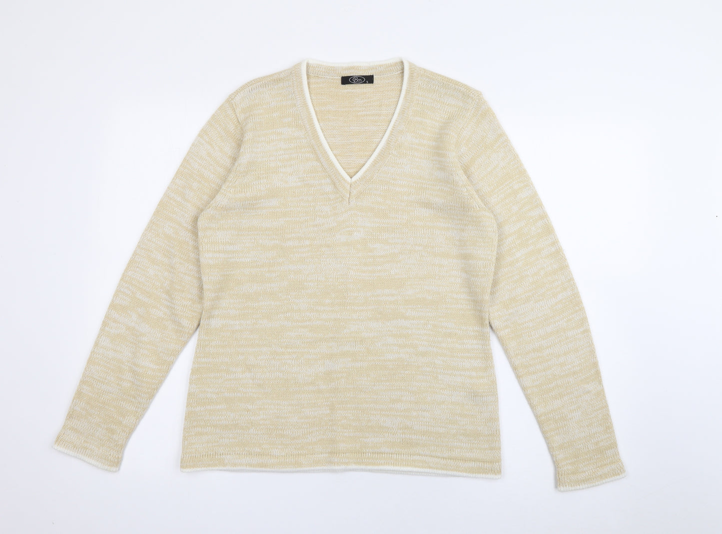 Bonmarché Womens Yellow V-Neck  Acrylic Pullover Jumper Size S