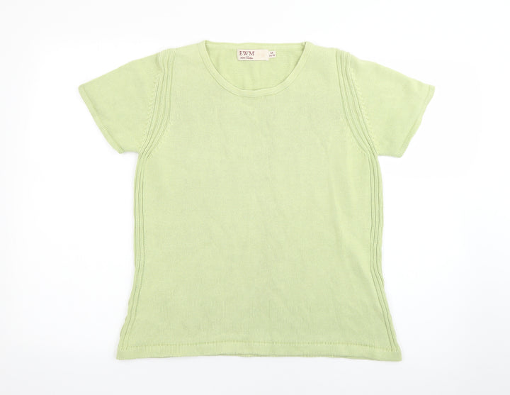 EWM Womens Green Round Neck Cotton Pullover Jumper Size M