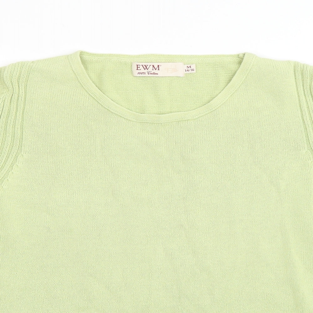 EWM Womens Green Round Neck  Cotton Pullover Jumper Size M