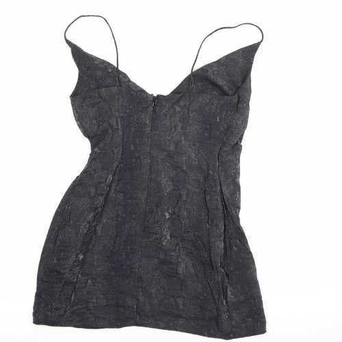 Topshop Womens Grey Animal Print Viscose Wrap Dress  Size 4  V-Neck Zip