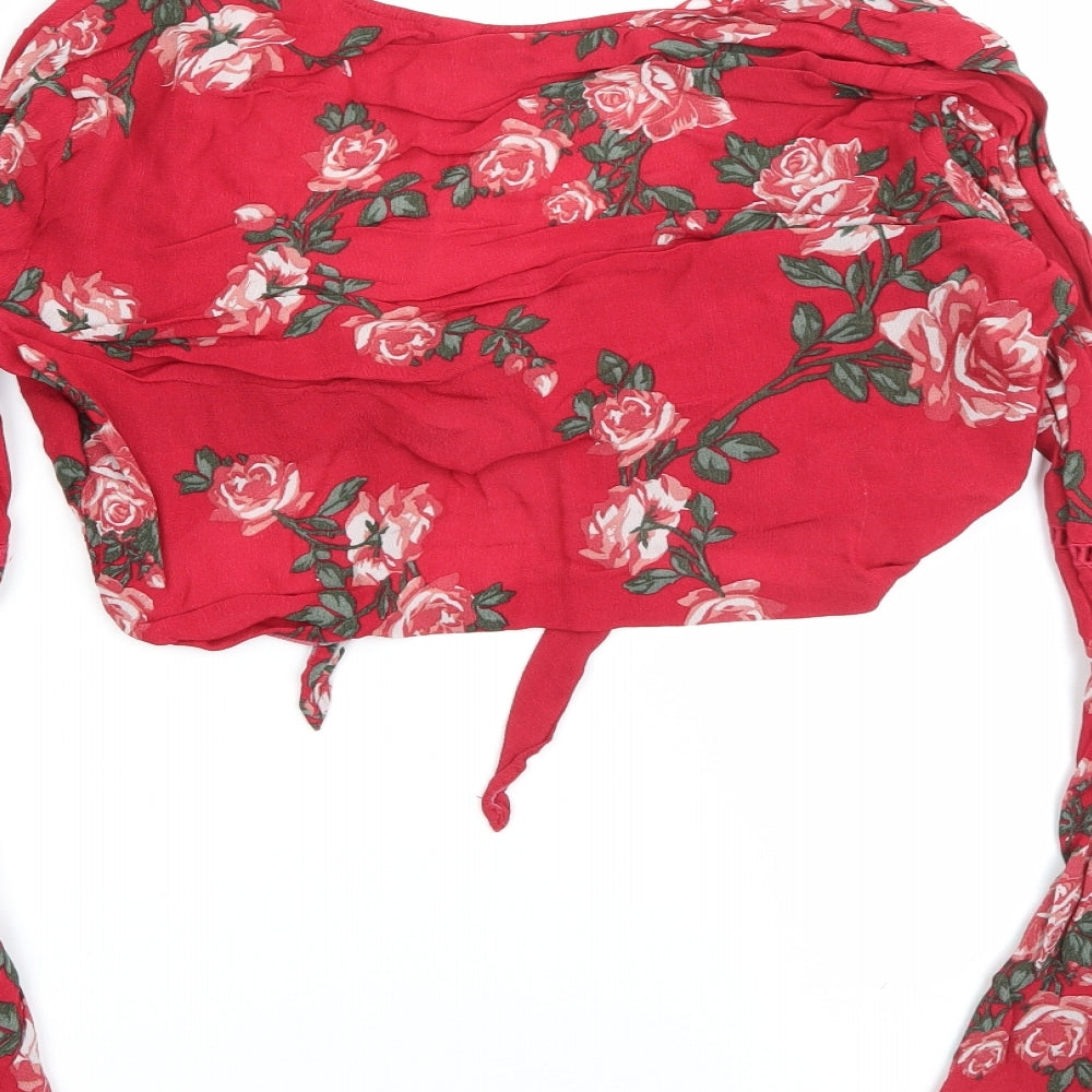 Miss Selfridge Womens Red Floral Polyester Cropped Blouse Size 12 Scoop Neck