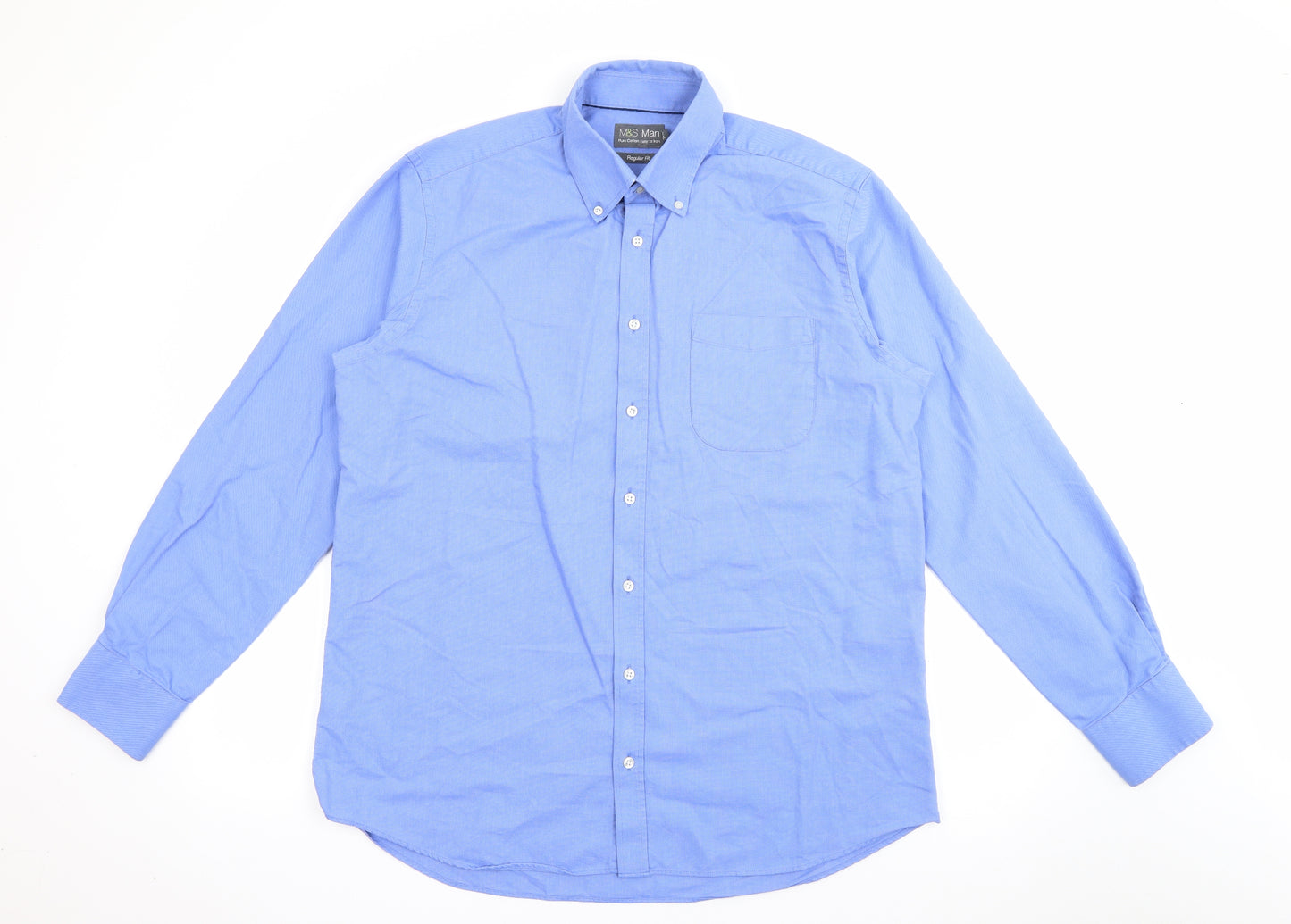 Marks and Spencer Mens Blue  Cotton  Dress Shirt Size 16.5 Collared