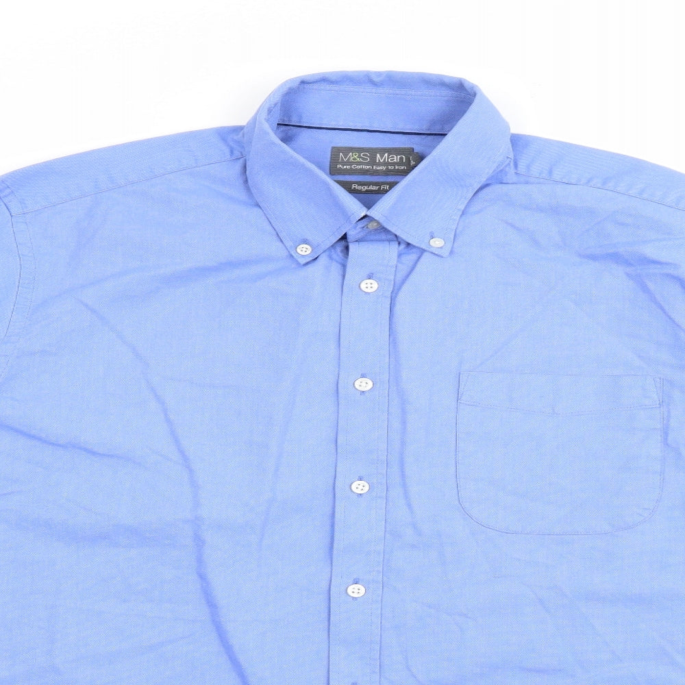 Marks and Spencer Mens Blue  Cotton  Dress Shirt Size 16.5 Collared