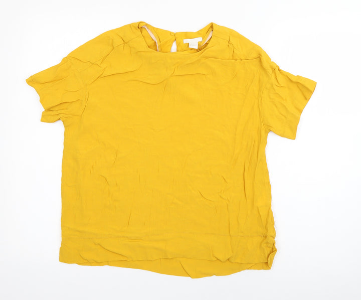 H&M Womens Yellow  Viscose Basic Blouse Size 8 Round Neck