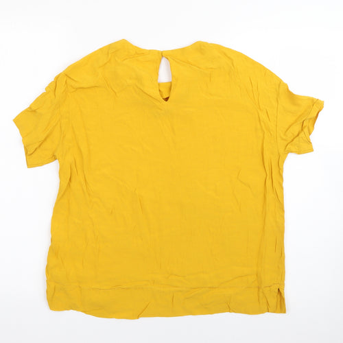 H&M Womens Yellow  Viscose Basic Blouse Size 8 Round Neck