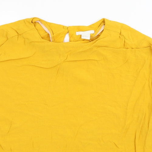H&M Womens Yellow  Viscose Basic Blouse Size 8 Round Neck