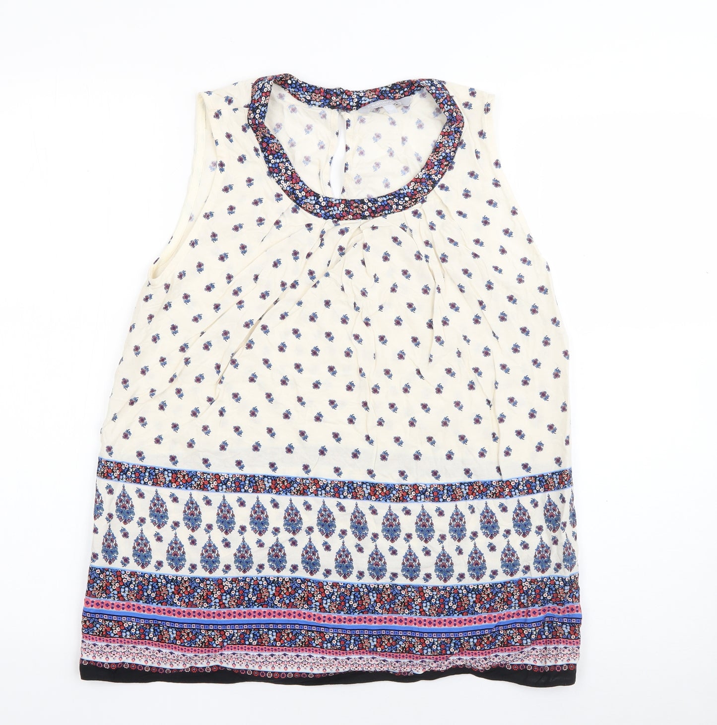 Red Herring Womens White Floral Viscose Basic Tank Size 10 Round Neck