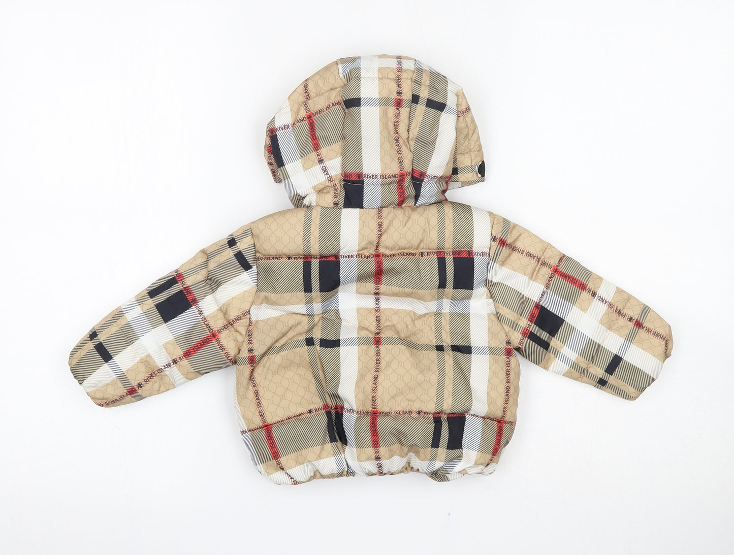 River Island  Beige Plaid  Puffer Jacket Jacket Size 6-9 Months   Zip