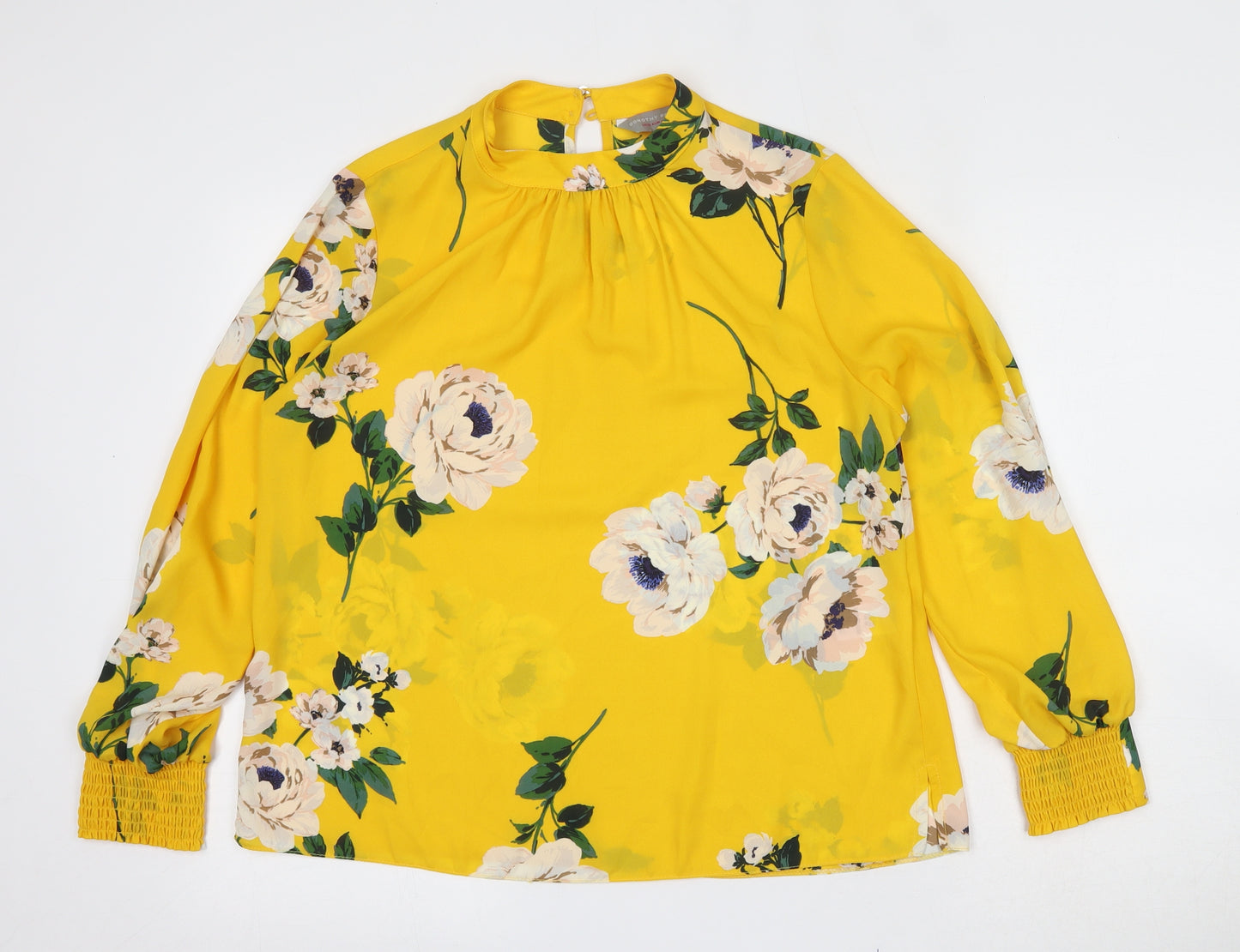 Dorothy Perkins Womens Yellow Geometric Polyester Basic Blouse Size 14 Round Neck