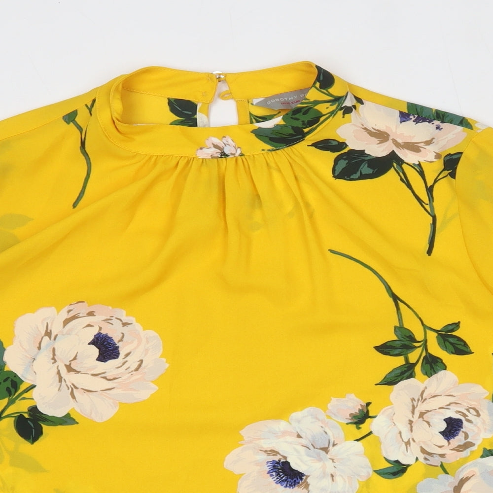 Dorothy Perkins Womens Yellow Geometric Polyester Basic Blouse Size 14 Round Neck