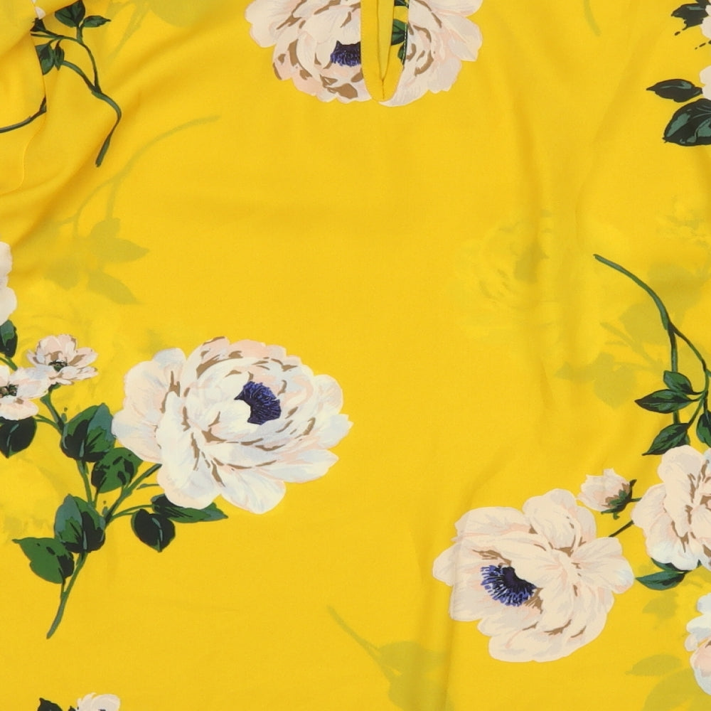 Dorothy Perkins Womens Yellow Geometric Polyester Basic Blouse Size 14 Round Neck