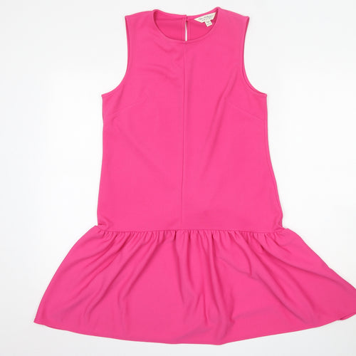 Miss Selfridge Womens Pink  Polyester Fit & Flare  Size 10  Round Neck Button