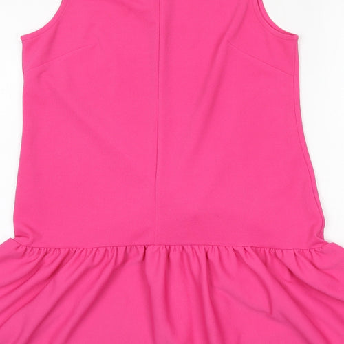 Miss Selfridge Womens Pink  Polyester Fit & Flare  Size 10  Round Neck Button