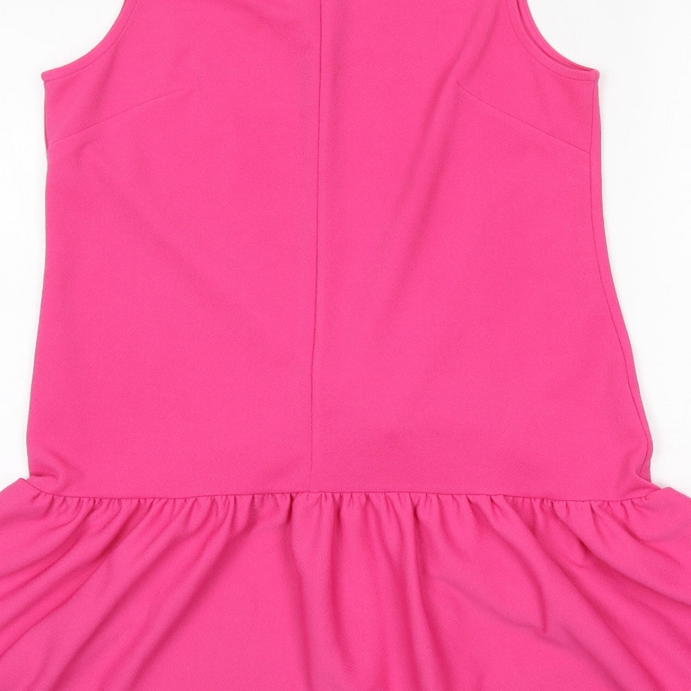 Miss Selfridge Womens Pink  Polyester Fit & Flare  Size 10  Round Neck Button