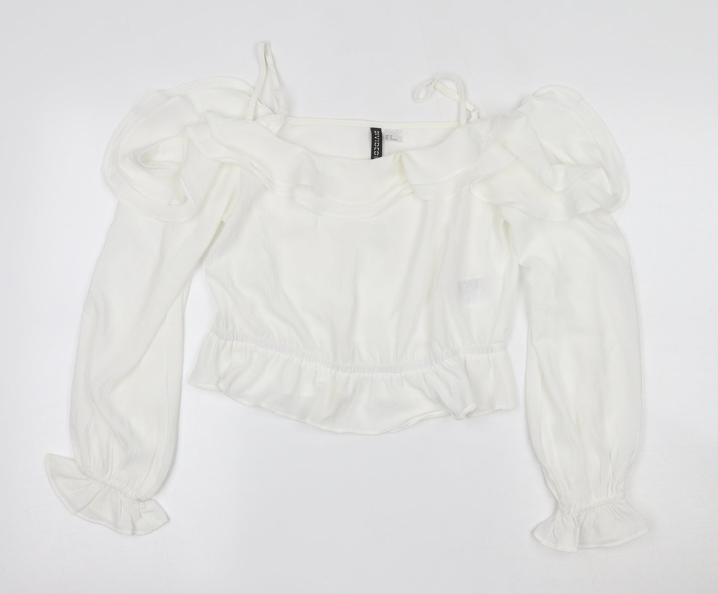 Divided by H&M Womens White  Polyester Cropped Blouse Size 10 Scoop Neck