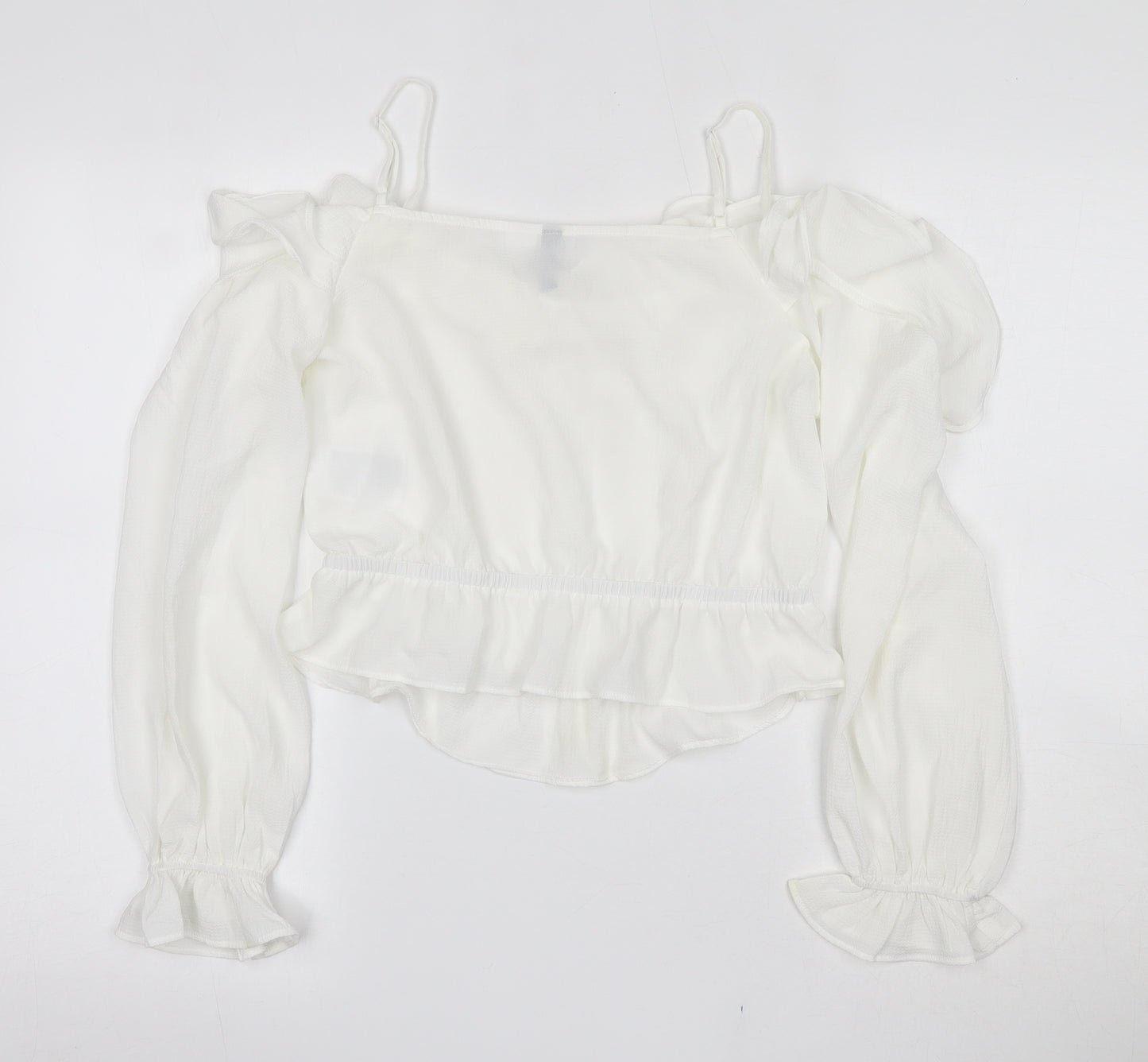 Divided by H&M Womens White  Polyester Cropped Blouse Size 10 Scoop Neck