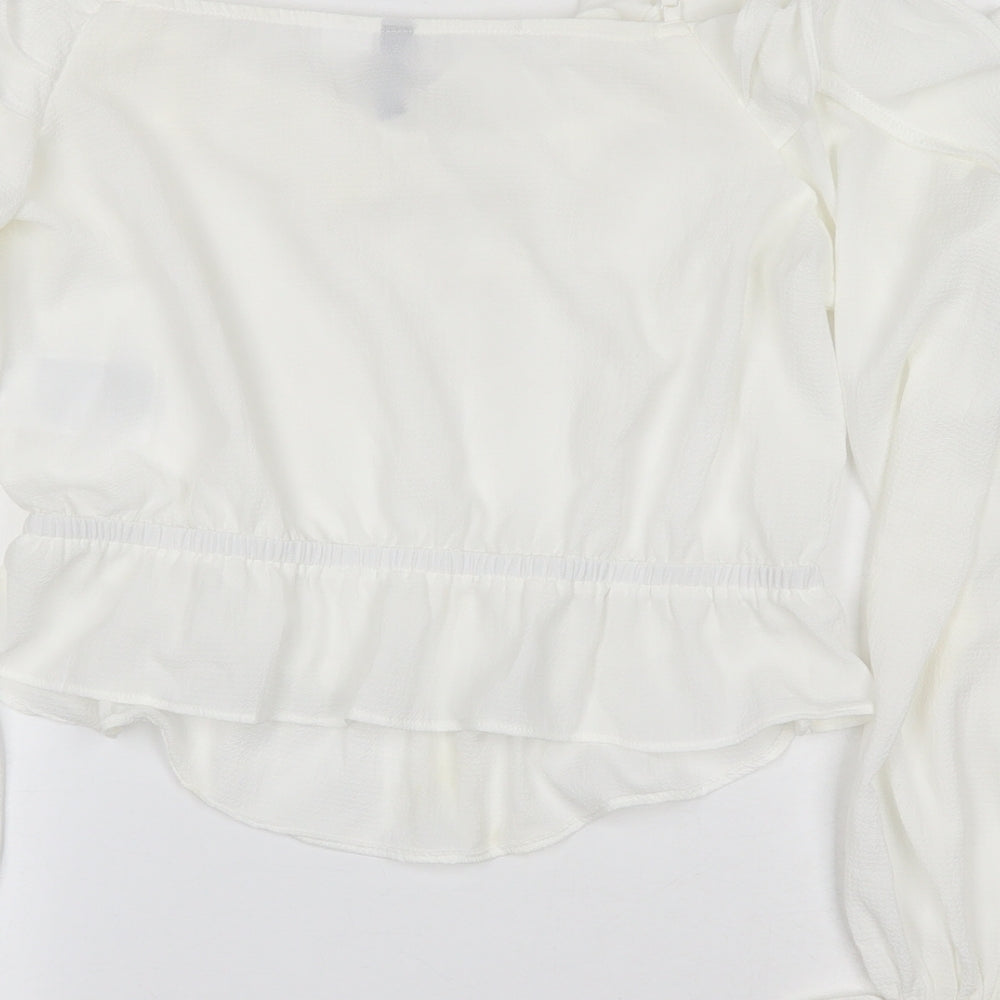 Divided by H&M Womens White  Polyester Cropped Blouse Size 10 Scoop Neck