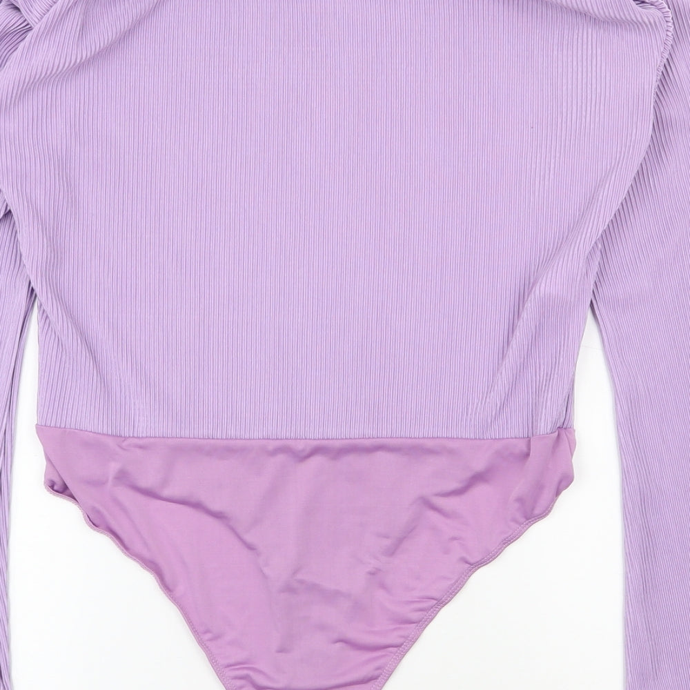 PRETTYLITTLETHING Womens Purple  Polyester Bodysuit One-Piece Size 14  Snap