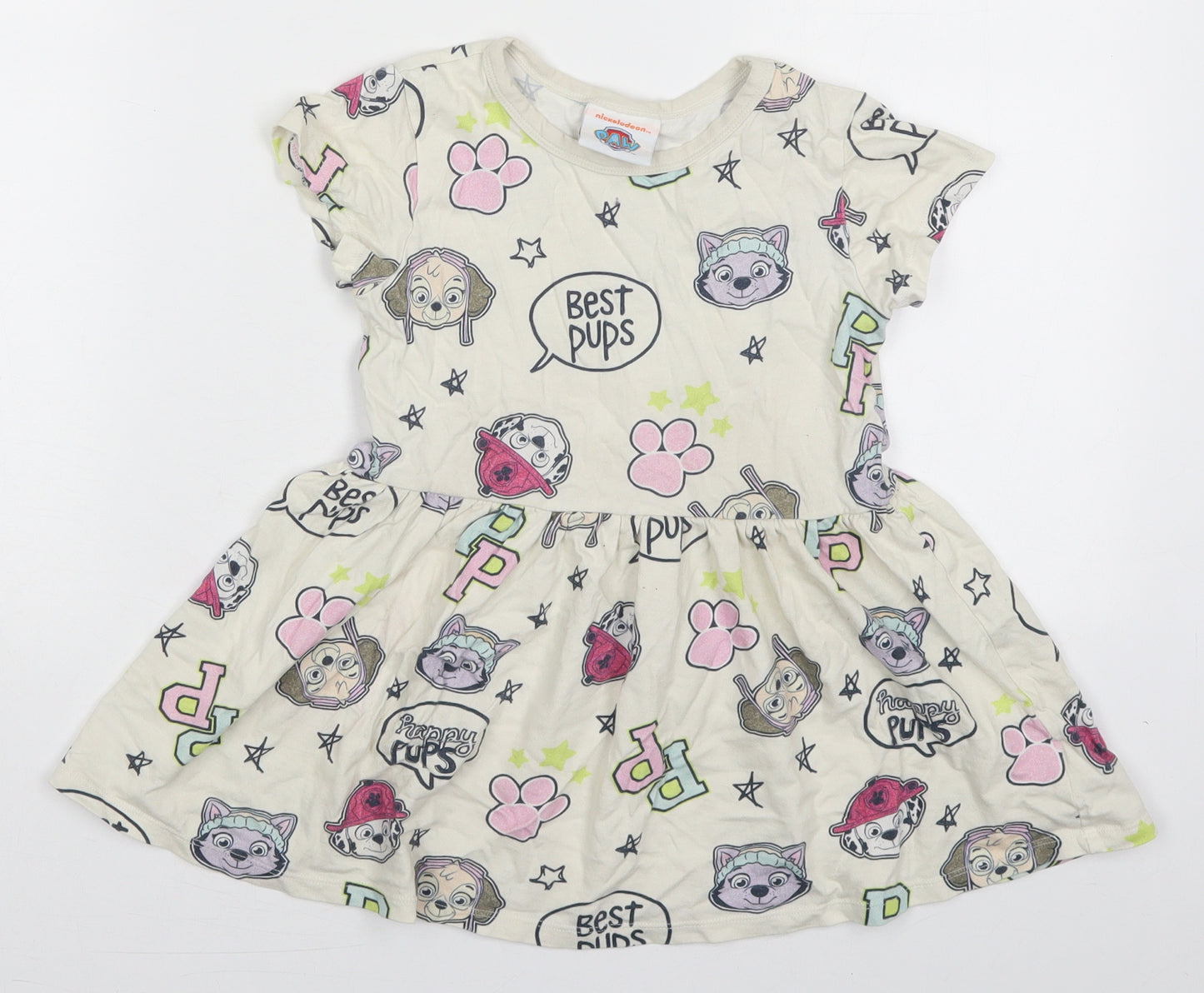 NEXT Girls Ivory  Cotton Skater Dress  Size 4-5 Years  Crew Neck Pullover - Paw Patrol