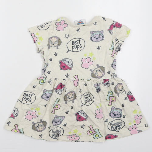 NEXT Girls Ivory  Cotton Skater Dress  Size 4-5 Years  Crew Neck Pullover - Paw Patrol