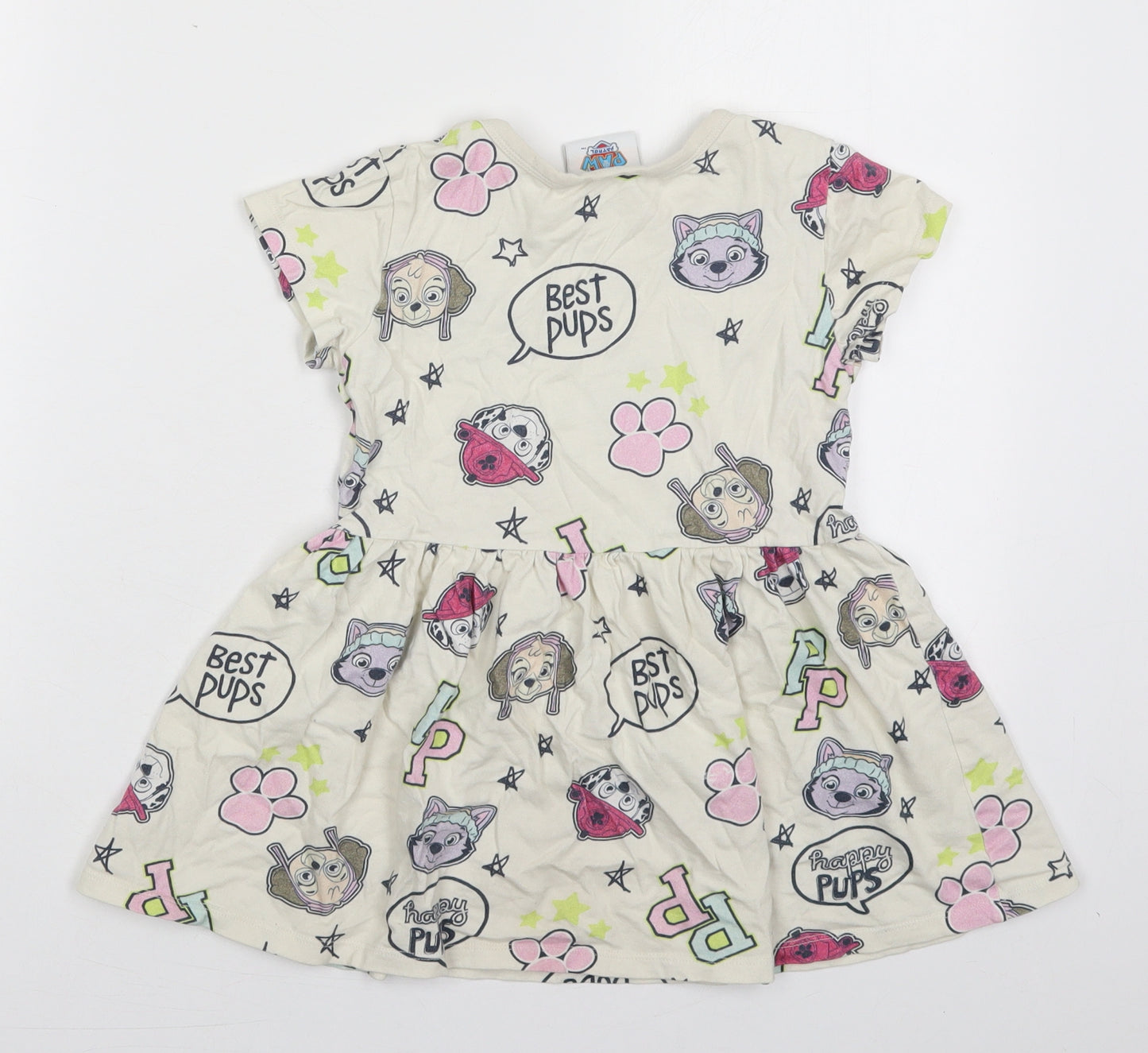 NEXT Girls Ivory  Cotton Skater Dress  Size 4-5 Years  Crew Neck Pullover - Paw Patrol