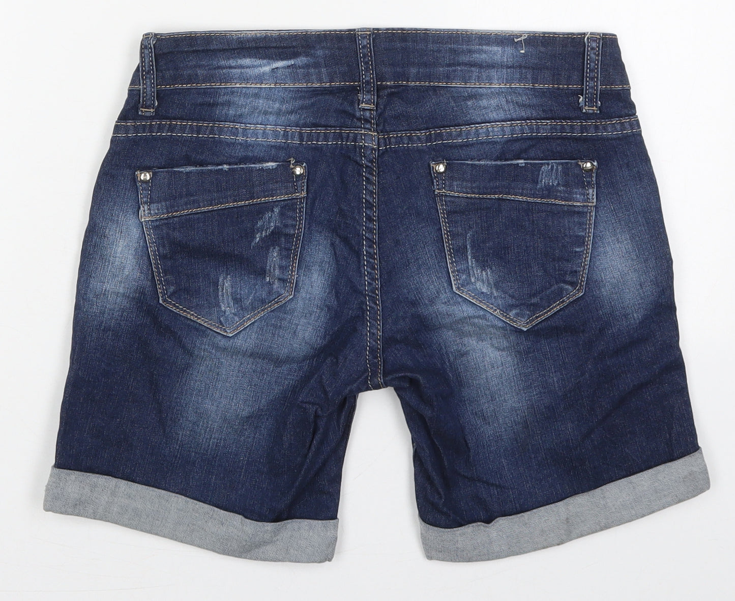 Cushen Womens Blue  Cotton Boyfriend Shorts Size 29 in L7 in Regular Button