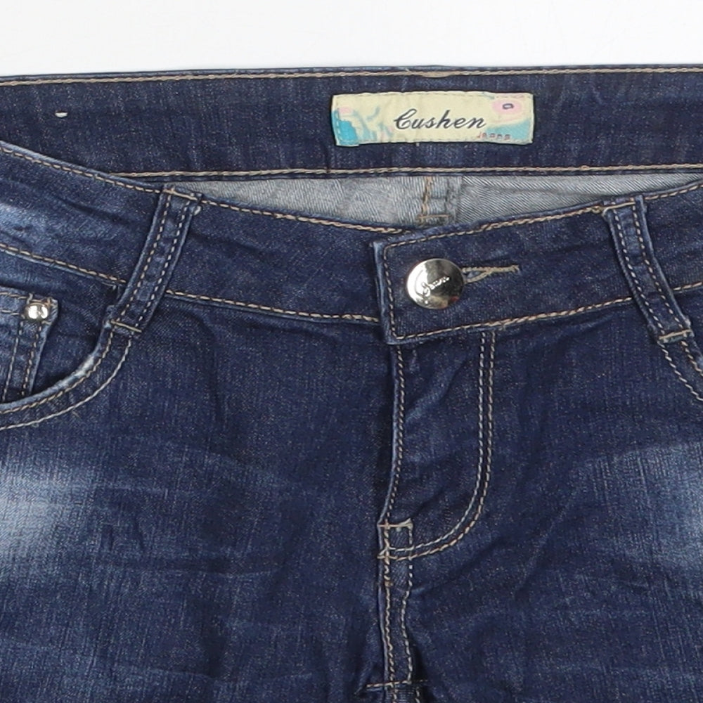 Cushen Womens Blue  Cotton Boyfriend Shorts Size 29 in L7 in Regular Button