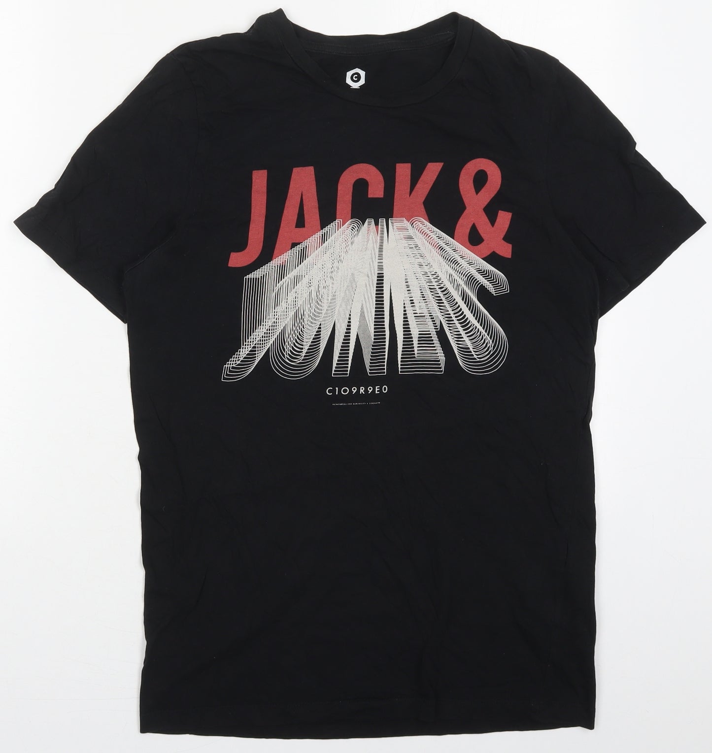 JACK & JONES Mens Black  Cotton  T-Shirt Size S Crew Neck