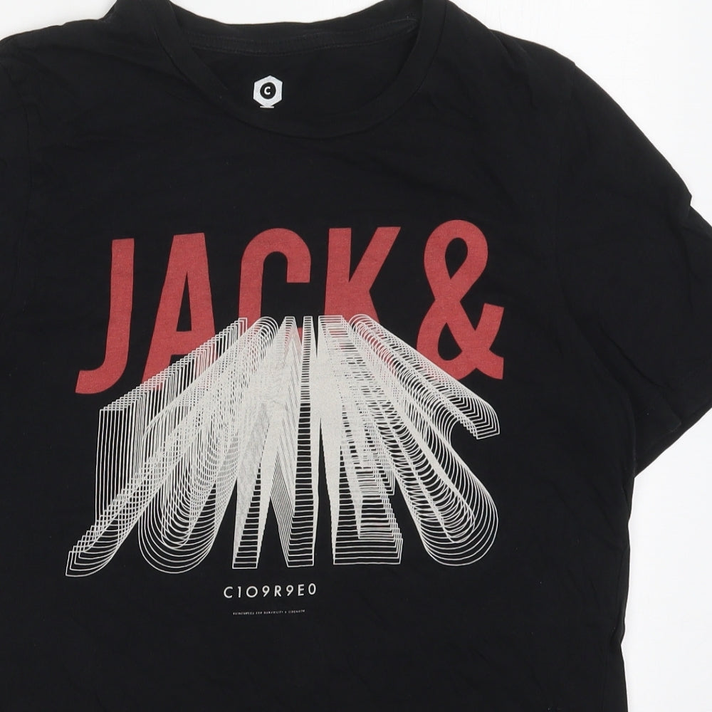 JACK & JONES Mens Black  Cotton  T-Shirt Size S Crew Neck