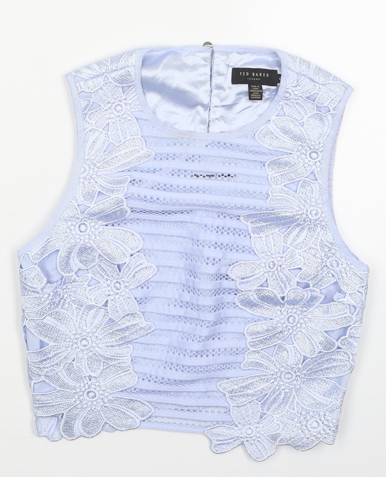 Ted Baker Womens Blue Floral Polyester Cropped Tank Size S Round Neck