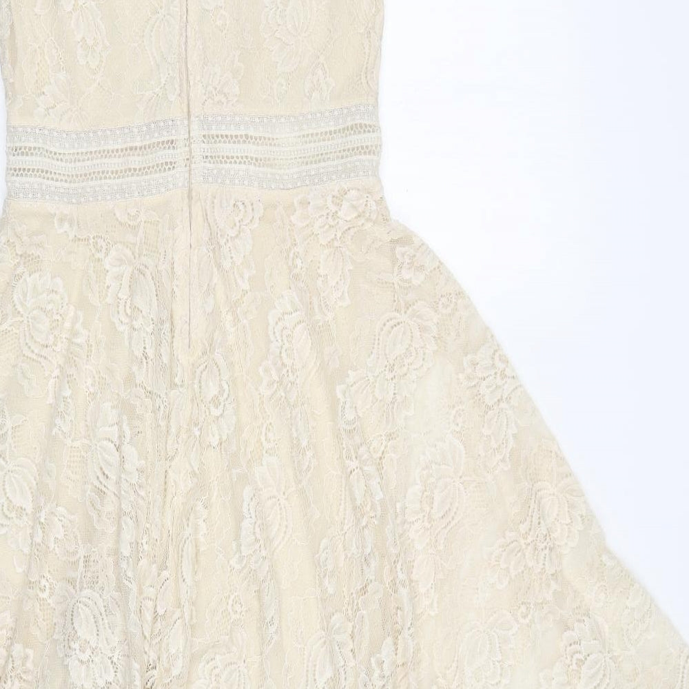 H&M Womens Beige  Cotton A-Line  Size 10  Round Neck Zip