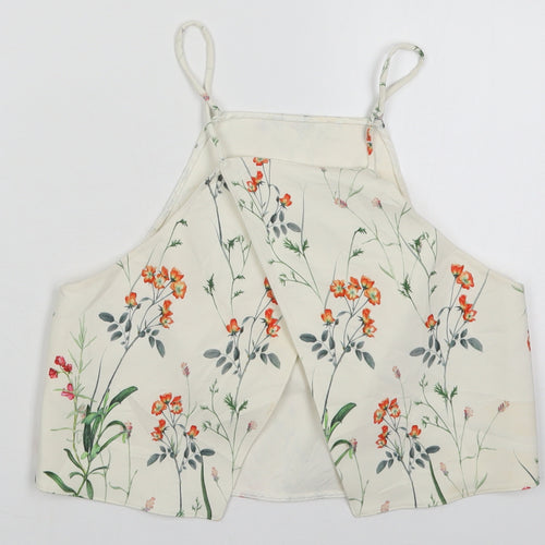 Zara Womens Ivory Floral Polyester Cropped Tank Size XS Square Neck