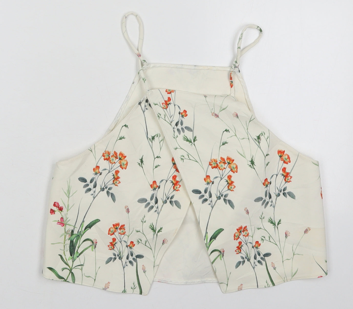 Zara Womens Ivory Floral Polyester Cropped Tank Size XS Square Neck
