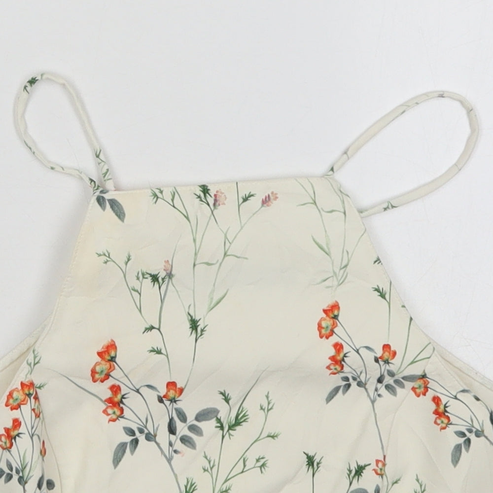 Zara Womens Ivory Floral Polyester Cropped Tank Size XS Square Neck