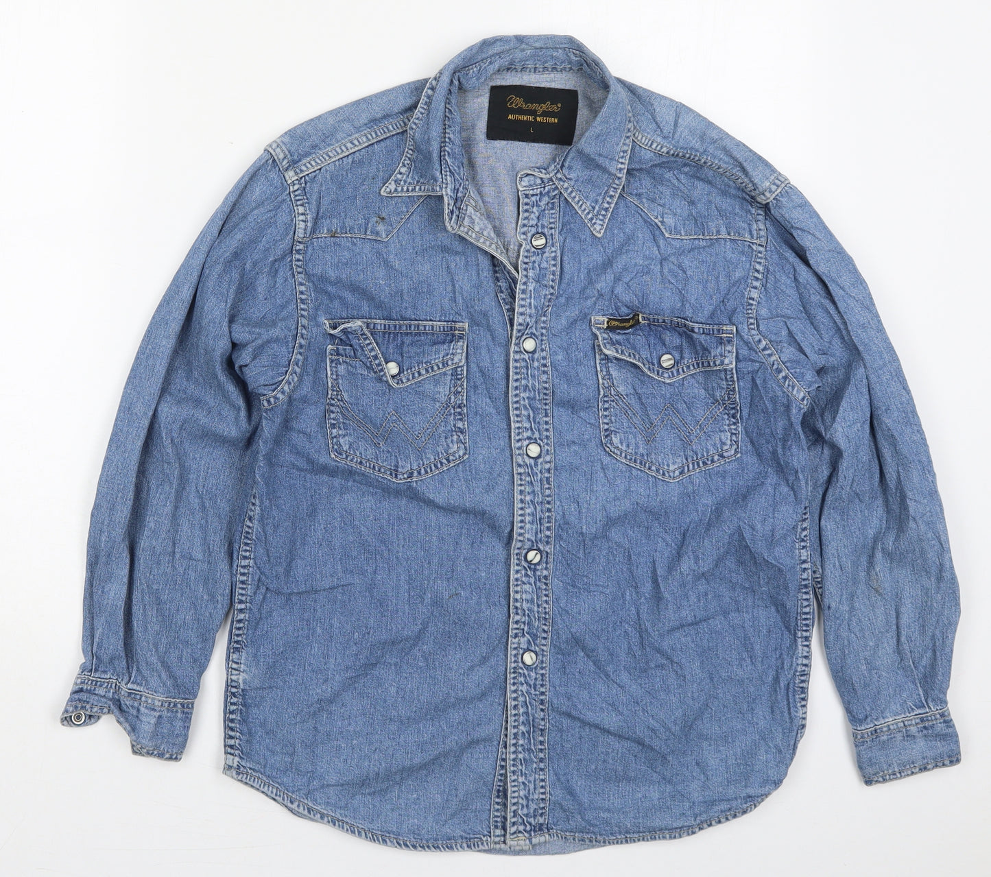 Wrangler Mens Blue  Cotton  Button-Up Size L Collared Button