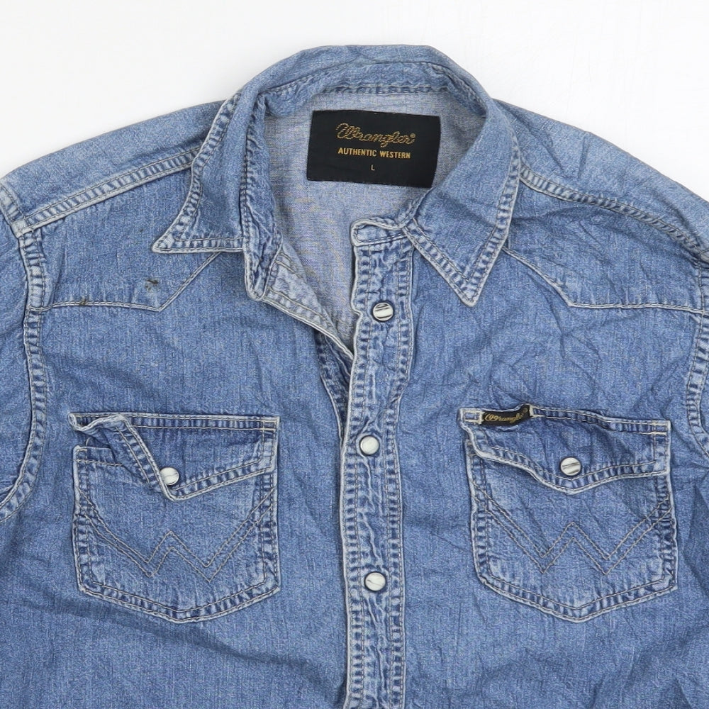 Wrangler Mens Blue  Cotton  Button-Up Size L Collared Button
