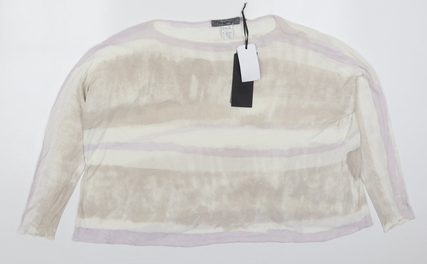 Paquito Womens Beige Striped Viscose Basic T-Shirt Size L Roll Neck - Purple