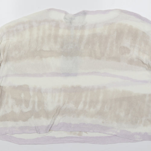 Paquito Womens Beige Striped Viscose Basic T-Shirt Size L Roll Neck - Purple