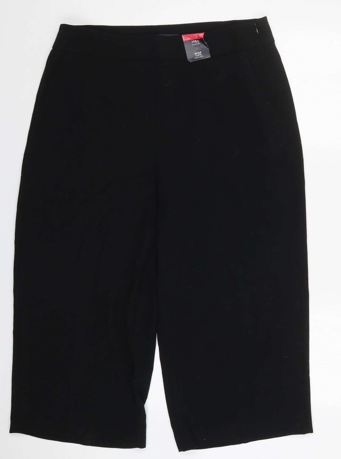 Marks and Spencer Womens Black  Polyester Cropped Trousers Size 18 L23 in Regular Zip