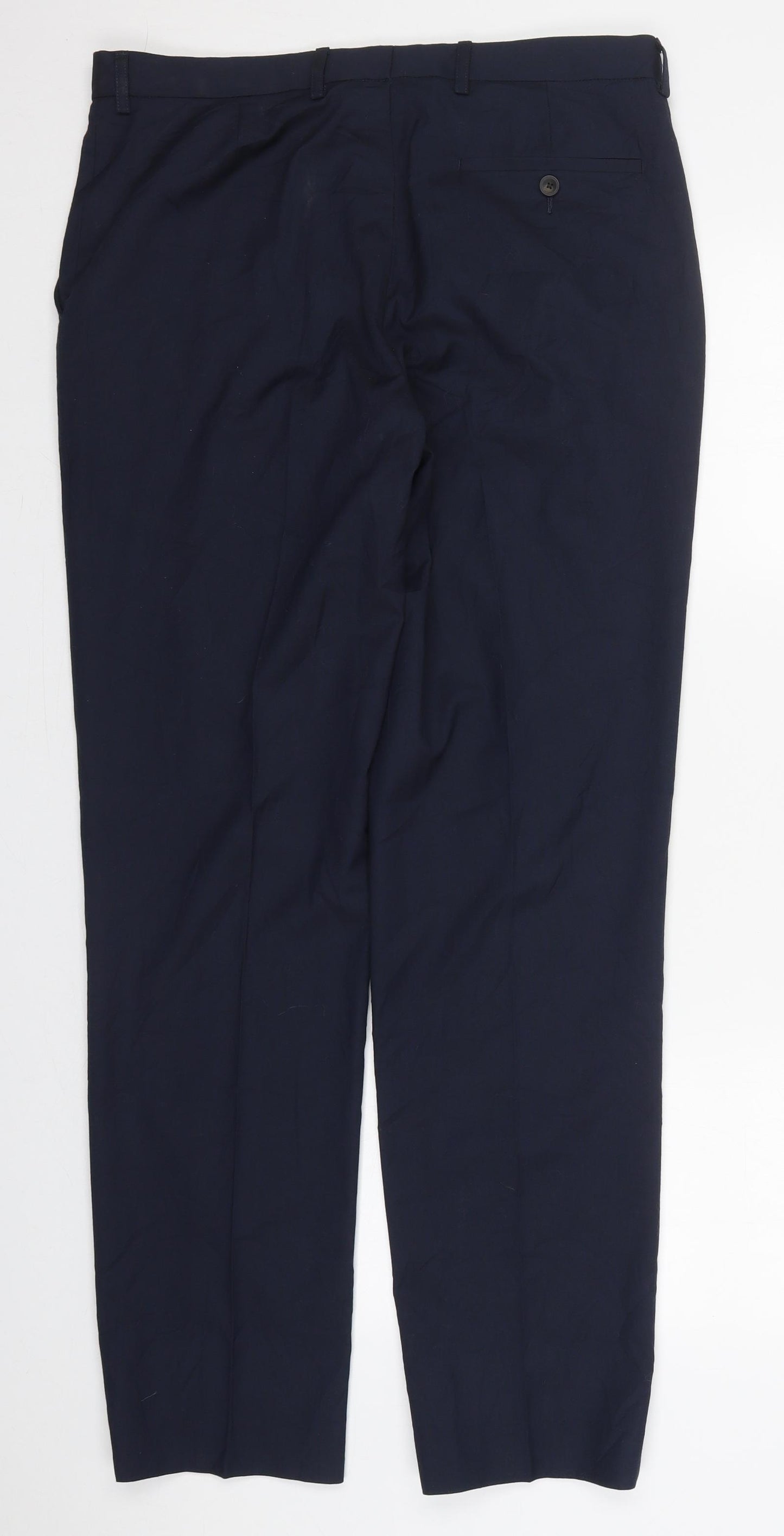 Marks and Spencer Mens Blue  Polyester Trousers  Size 34 L33 in Slim Hook & Eye