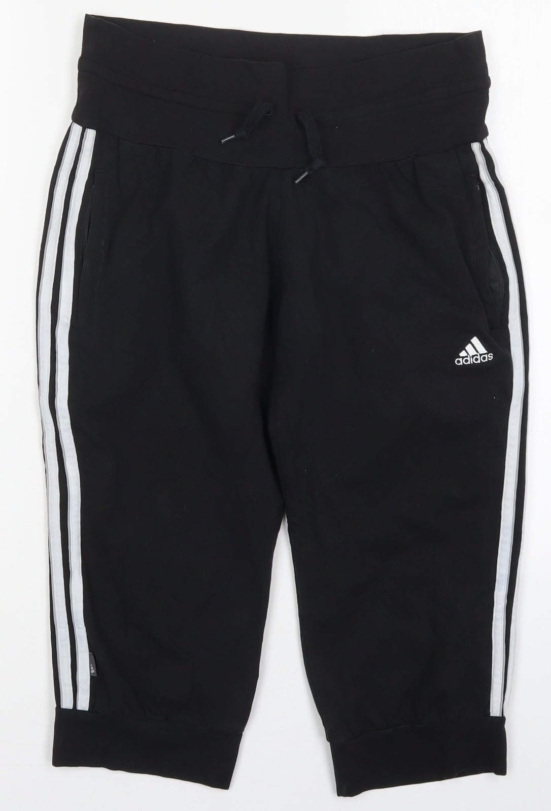 adidas Womens Black  Cotton Cropped Trousers Size 14 L18 in Regular Drawstring