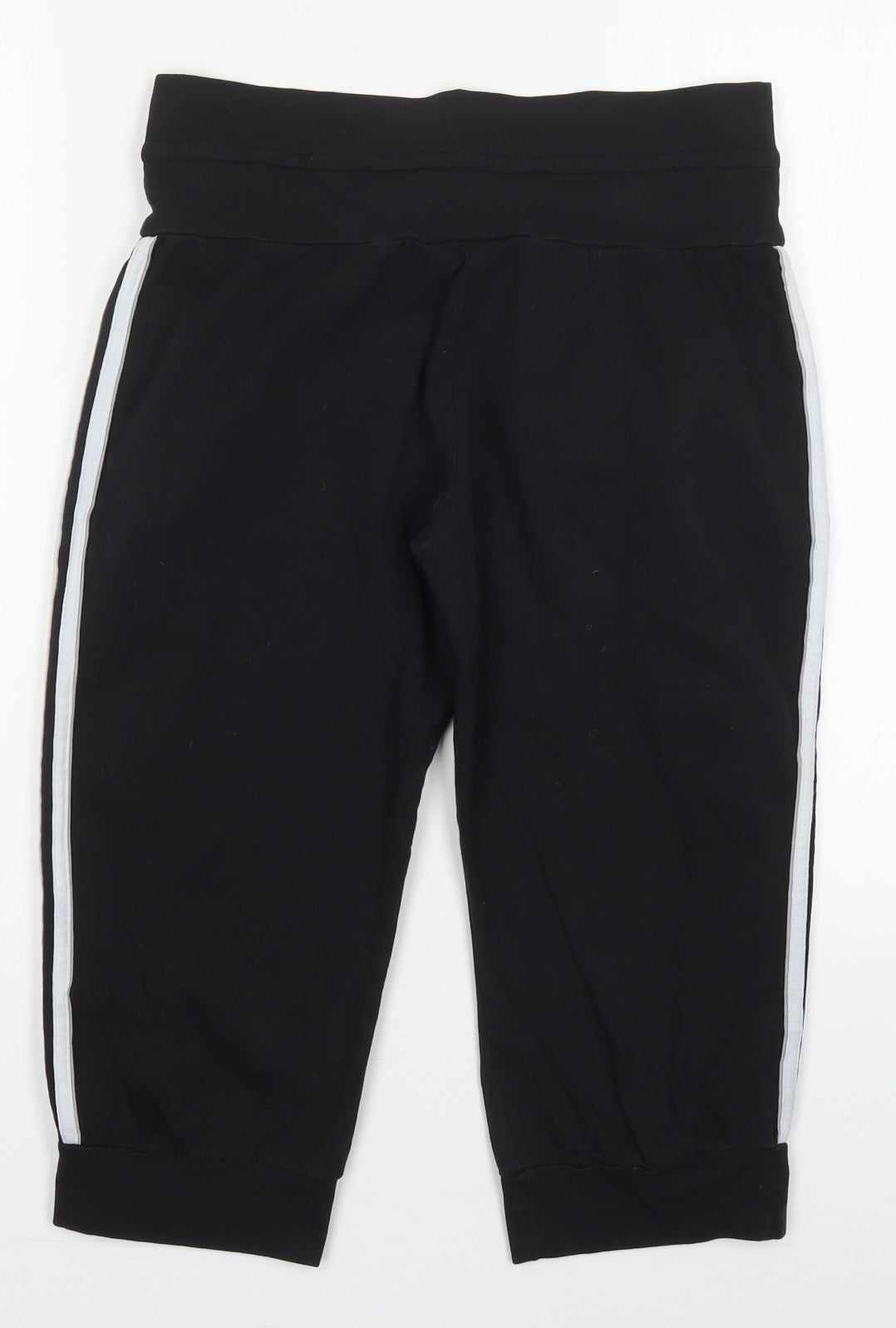 adidas Womens Black  Cotton Cropped Trousers Size 14 L18 in Regular Drawstring