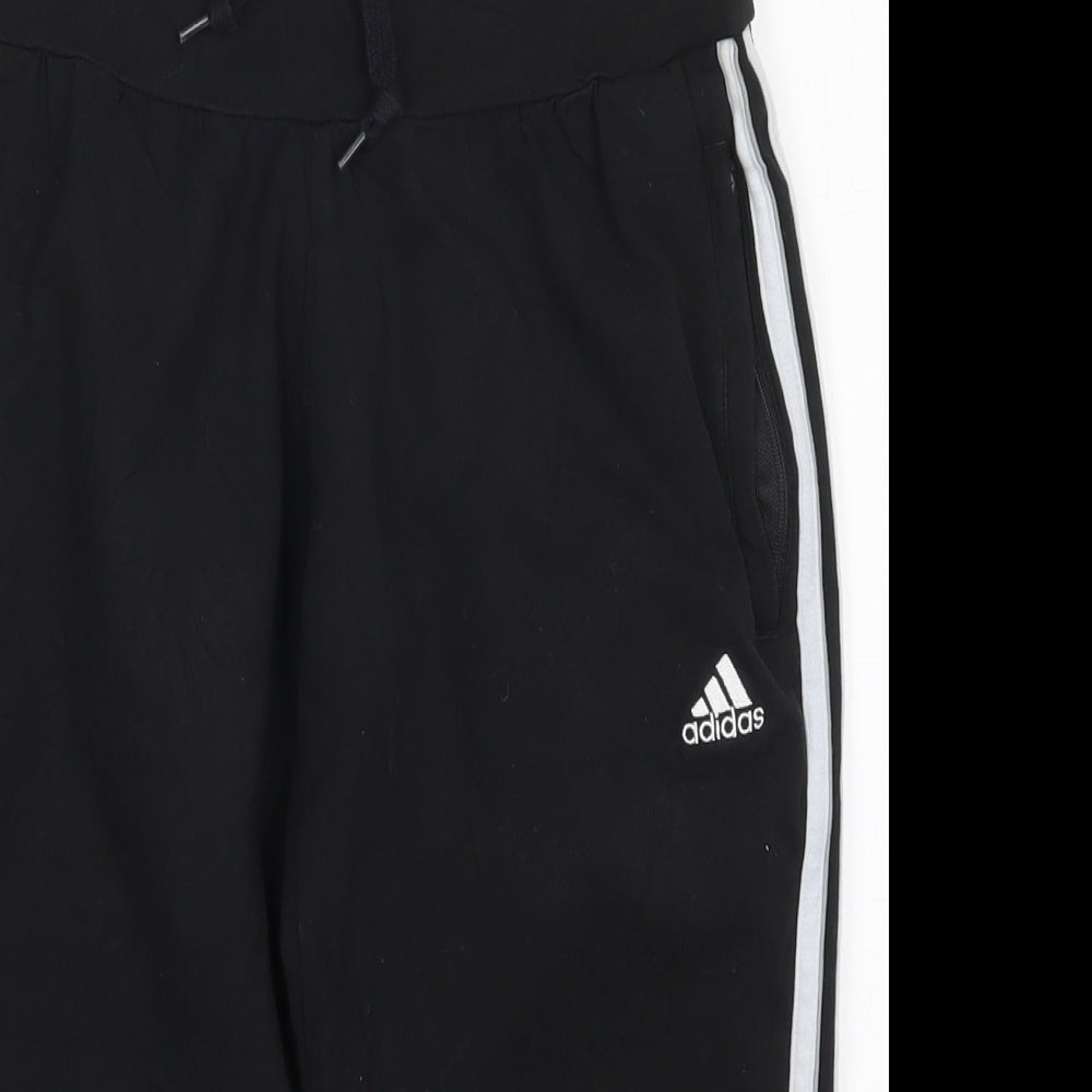 adidas Womens Black  Cotton Cropped Trousers Size 14 L18 in Regular Drawstring